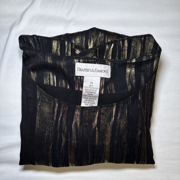 Drapers & Damons Black Gold Elastic Hem Womens Size 1X Blouse Party Holiday EUC - Picture 13 of 13